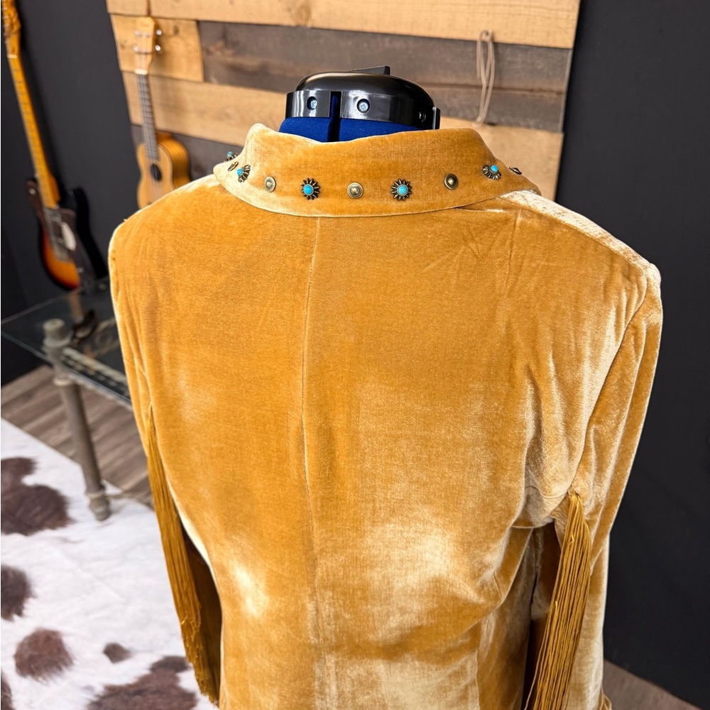 Custom Velvet Double Breasted Gold Blazer - Picture 6 of 10